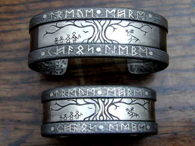 Patternwelded Steel and Silver Bracelets